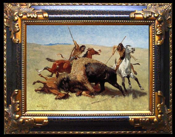 framed  Frederic Remington The Buffalo Hunt, Ta063